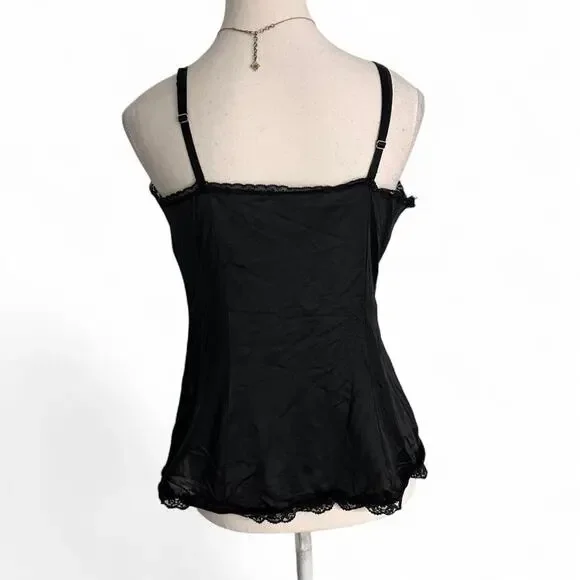 Black Satin Laced Cami Fairy Core Y2K Top Size Medium - Picture 2 of 3